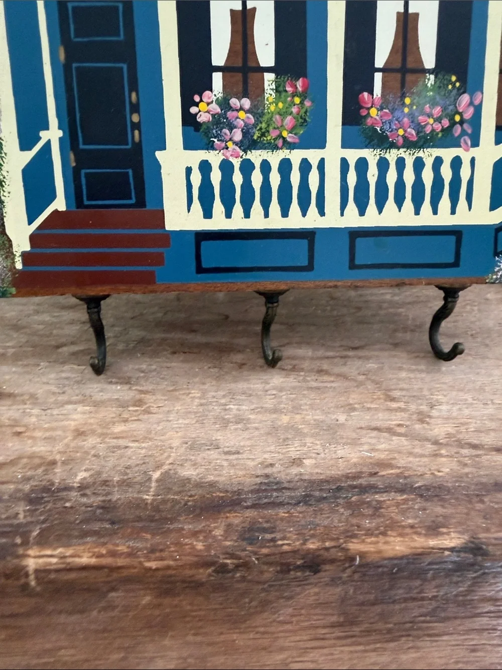 Handpainted Blue Victorian House Wall Hook for Keys